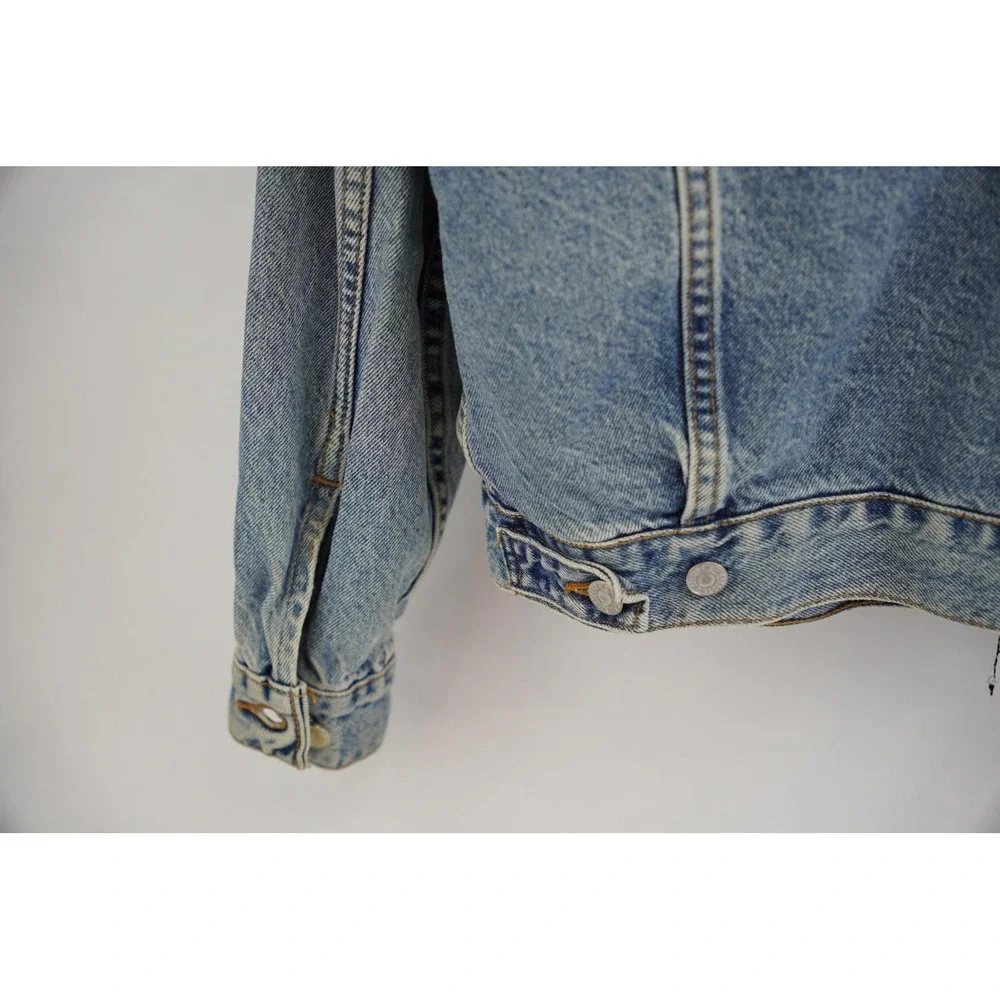 Vintage 90s Levi's Denim Trucker Jacket Mens M Light Wash Blue Cotton Button Up - Picture 10 of 13